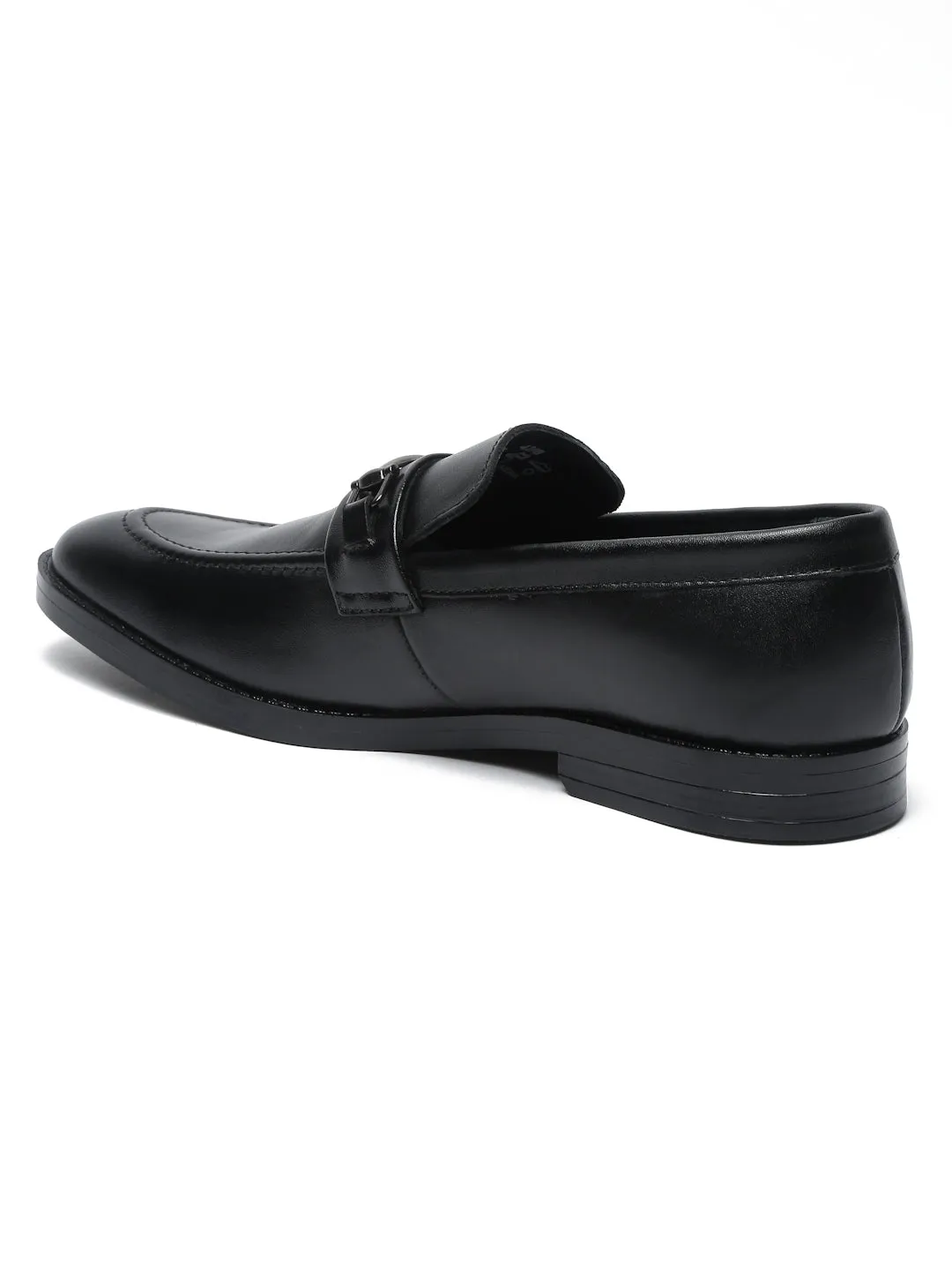 Men Black Solid Leather Formal Slip-On