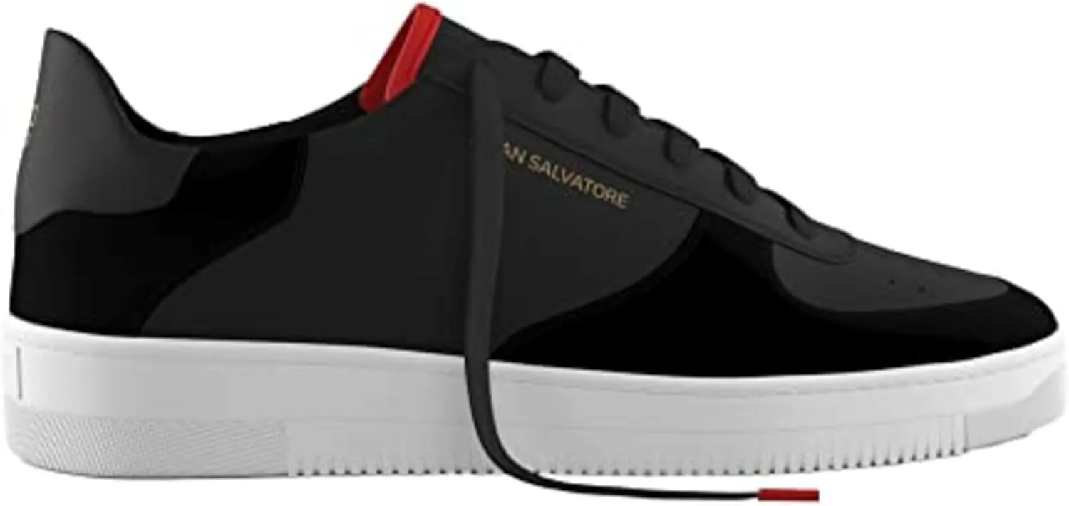 Men's Black Everyday Sneaker - Black Sneakers Shoes for Men - Classic Premium Italian Leather Walking & Casual Fashion Sneakers Shoes with Comfort Lace Up