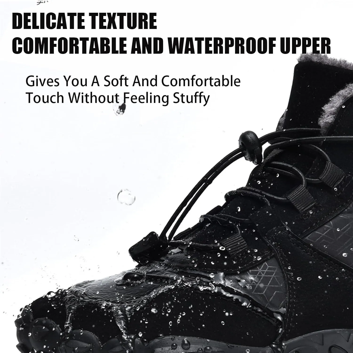 Men's Suede Lace-Up Flat Barefoot Hiking Boots Comfort Warm Fur Lining Non-Slip Slip-On Barefoot Snow Boots for Outdoor Trail Running