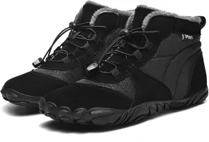 Men's Suede Lace-Up Flat Barefoot Hiking Boots Comfort Warm Fur Lining Non-Slip Slip-On Barefoot Snow Boots for Outdoor Trail Running
