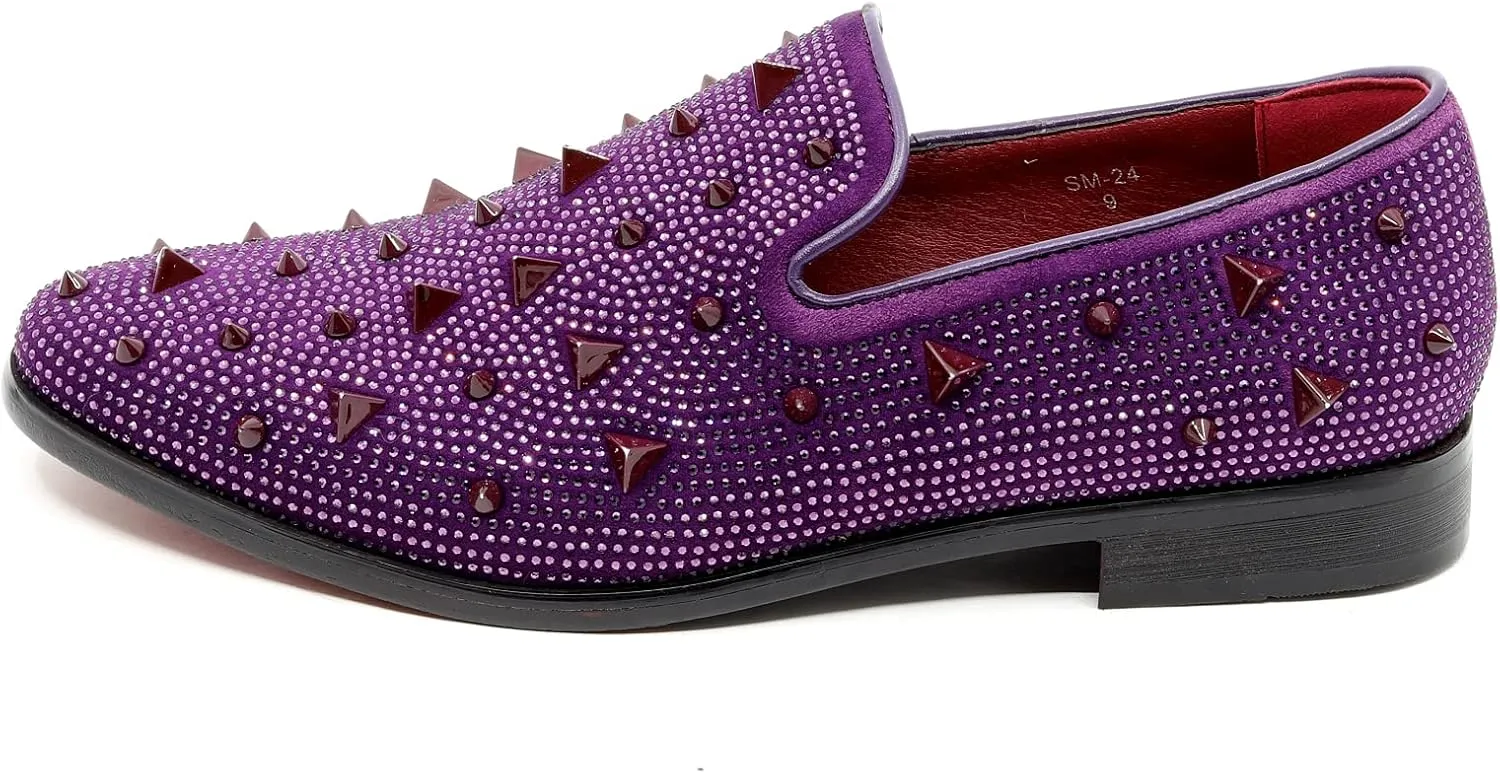 Men's Vintage Spike Rhinestone Designer Classic Smoking Dress Tuxedo Loafers Slip On Shoes SM-24