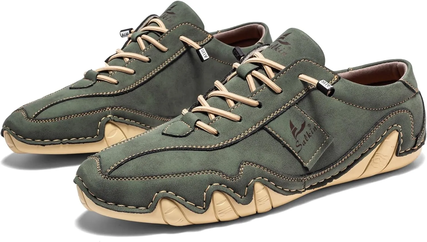 Men's Waterproof Suede Casual Walking Shoes for Hiking Camping & Driving All Season Retro Hand Stitched Round Toe Elastic Lace Up Outdoor Sports Sneakers Comfortable Soft Fashion Sneakers