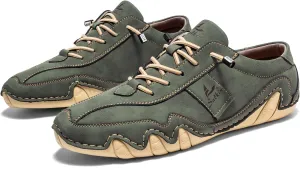 Men's Waterproof Suede Casual Walking Shoes for Hiking Camping & Driving All Season Retro Hand Stitched Round Toe Elastic Lace Up Outdoor Sports Sneakers Comfortable Soft Fashion Sneakers