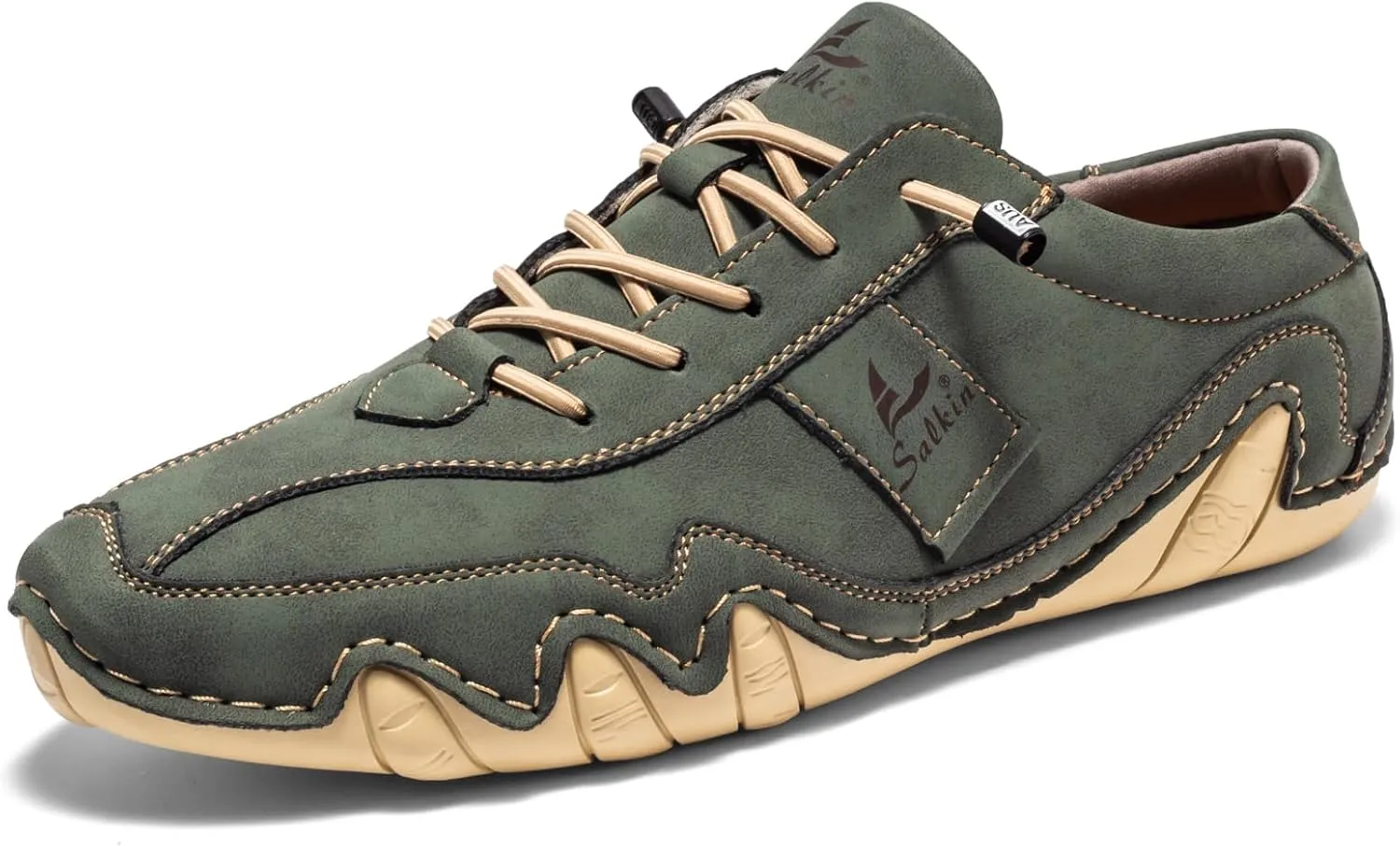 Men's Waterproof Suede Casual Walking Shoes for Hiking Camping & Driving All Season Retro Hand Stitched Round Toe Elastic Lace Up Outdoor Sports Sneakers Comfortable Soft Fashion Sneakers