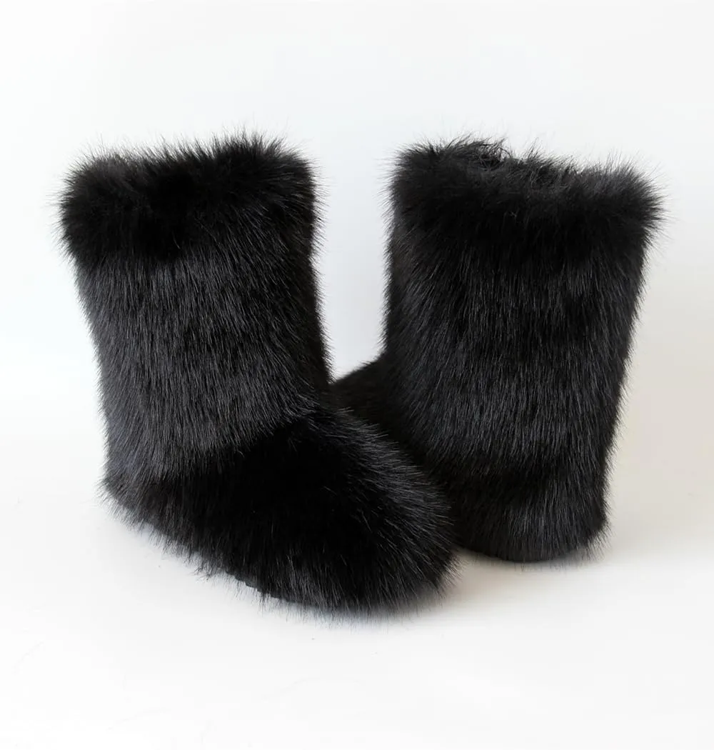 MH Bailment Women's Faux Fur Boots Winter Mid-Calf Snow Boots Fuzzy Fluffy Furry Fashion Short Snow Boots