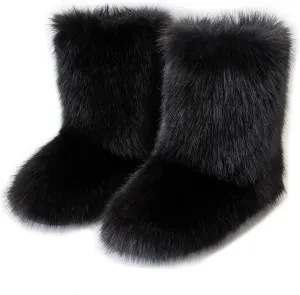 MH Bailment Women's Faux Fur Boots Winter Mid-Calf Snow Boots Fuzzy Fluffy Furry Fashion Short Snow Boots