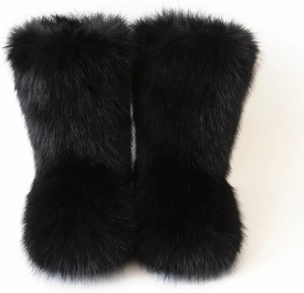MH Bailment Women's Faux Fur Boots Winter Mid-Calf Snow Boots Fuzzy Fluffy Furry Fashion Short Snow Boots