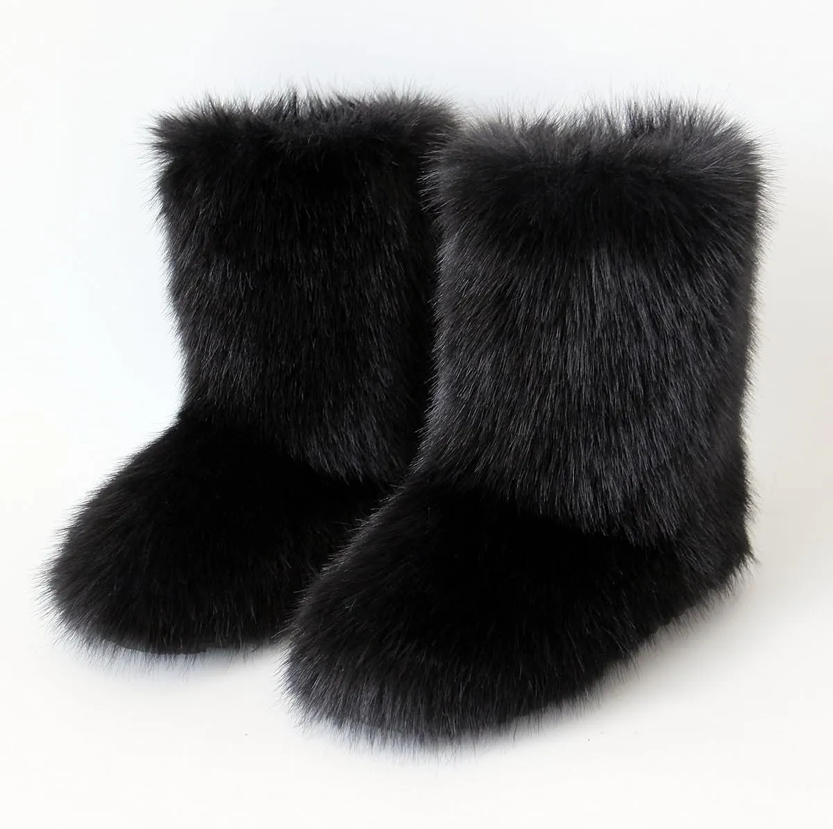 MH Bailment Women's Faux Fur Boots Winter Mid-Calf Snow Boots Fuzzy Fluffy Furry Fashion Short Snow Boots
