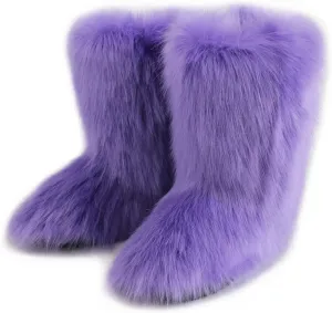 MH Bailment Women's Faux Fur Boots Winter Mid-Calf Snow Boots Fuzzy Fluffy Furry Fashion Short Snow Boots