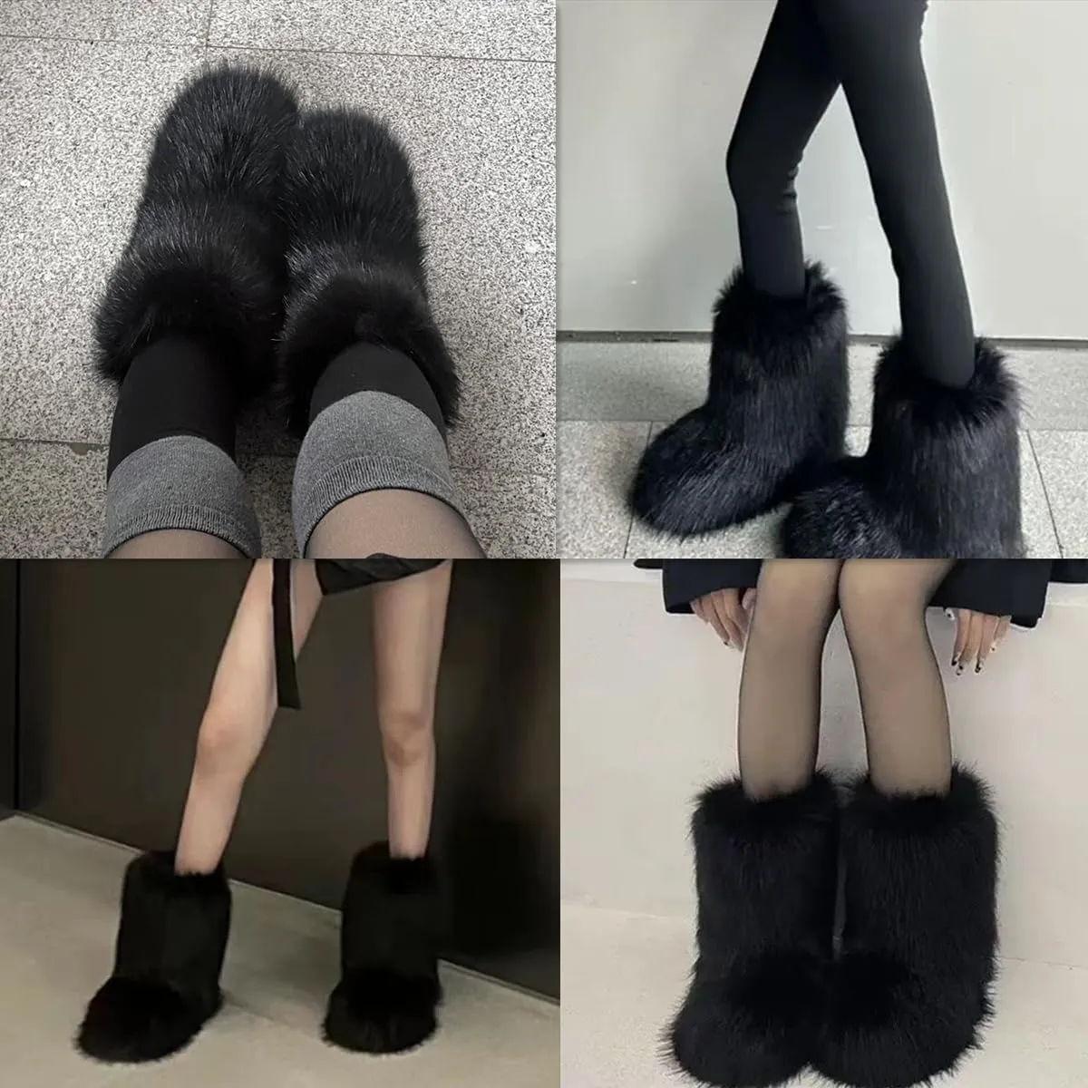 MH Bailment Women's Faux Fur Boots Winter Mid-Calf Snow Boots Fuzzy Fluffy Furry Fashion Short Snow Boots