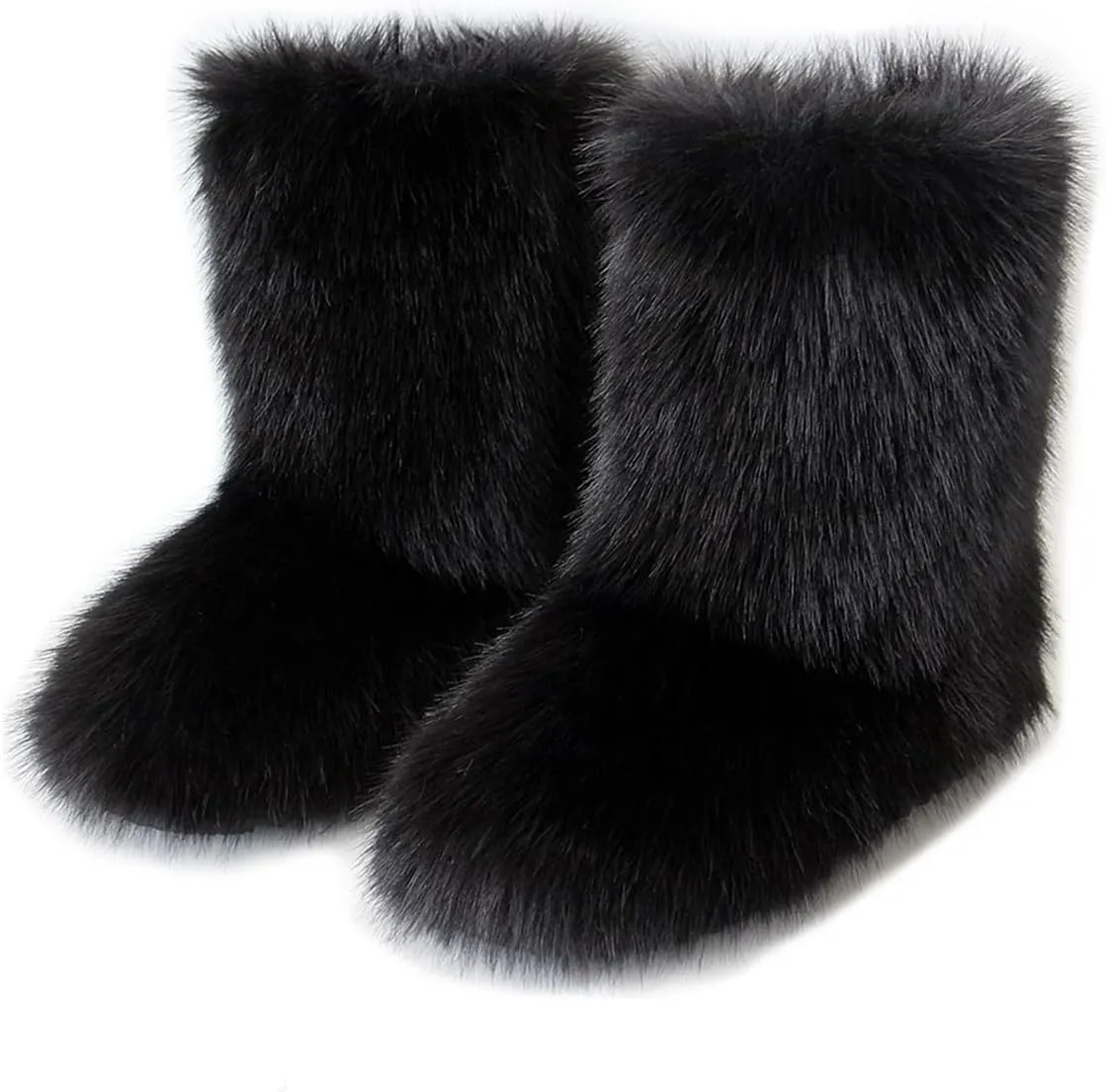 MH Bailment Women's Faux Fur Boots Winter Mid-Calf Snow Boots Fuzzy Fluffy Furry Fashion Short Snow Boots