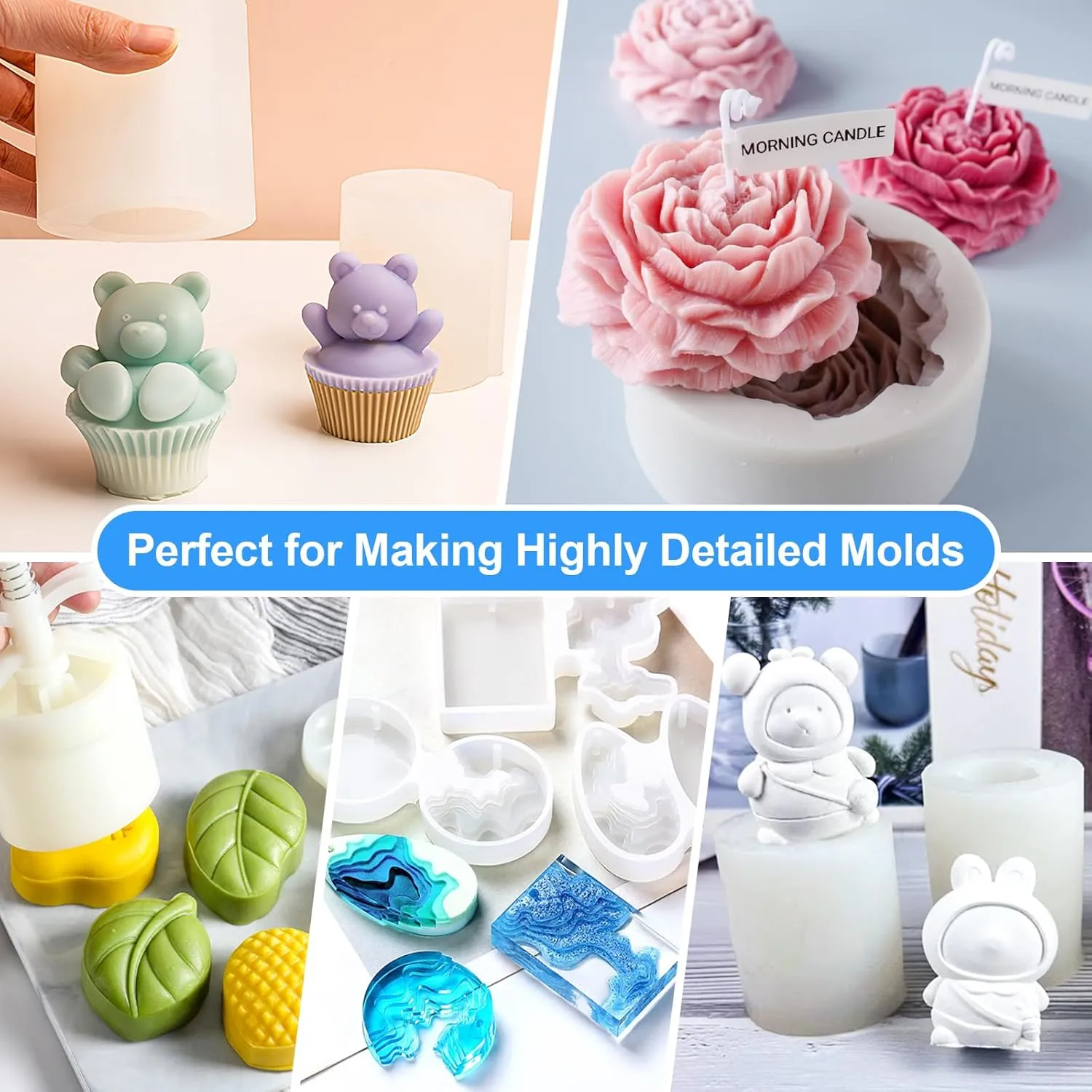 MITINU Silicone Mold Making Kit, 38.8oz 15A Elastic Liquid Silica Gel for Casting Resin molds and Candle & Soap Mold,Fast Cure Translucent Platinum Silicone Rubber