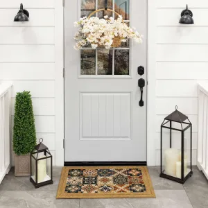 Mohawk Home Entryway Door Mat 2' X 3' All Weather Outdoor Non Slip Recycled Rubber Doormat, Morocco Midnight Tan