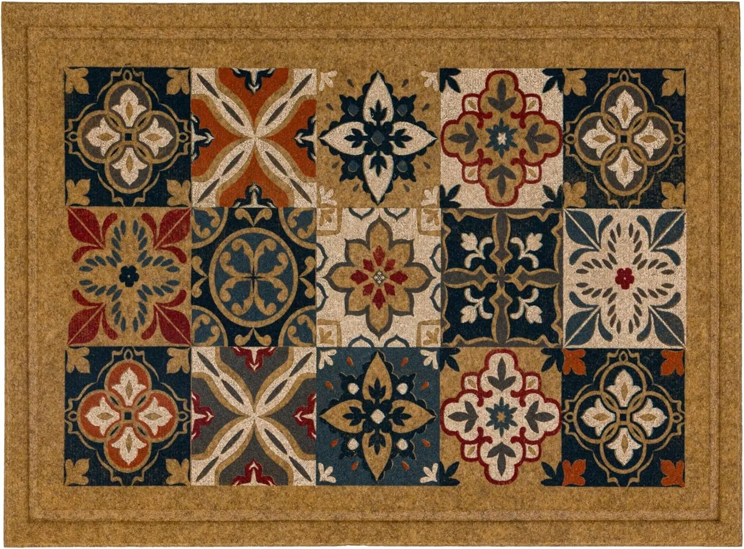 Mohawk Home Entryway Door Mat 2' X 3' All Weather Outdoor Non Slip Recycled Rubber Doormat, Morocco Midnight Tan