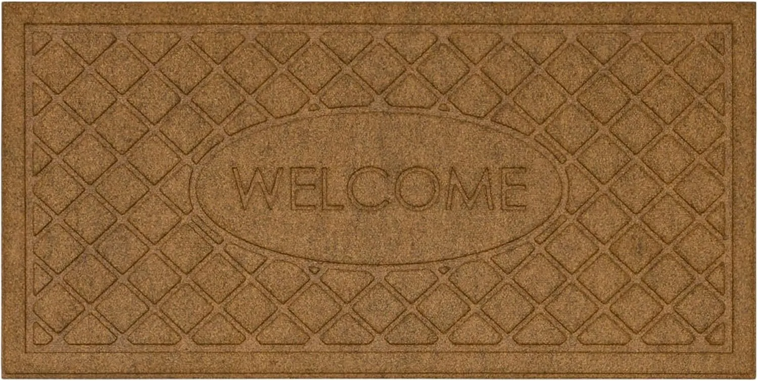 Mohawk Home Entryway Door Mat 2' X 4' All Weather Outdoor Non Slip Recycled Rubber Doormat, Welcome Impressions Light Brown