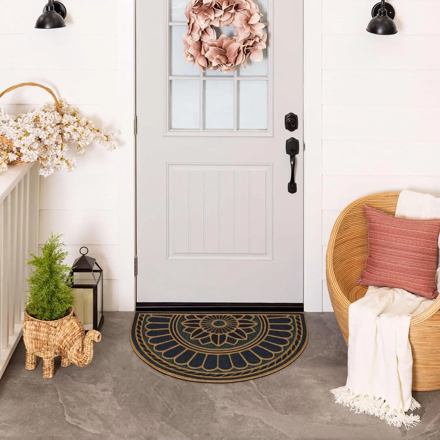 Mohawk Home Swirl Style Casual Ornamental Denim Blue 2' X 3' All Weather Outdoor Door Mat Perfect for Porch, Garage