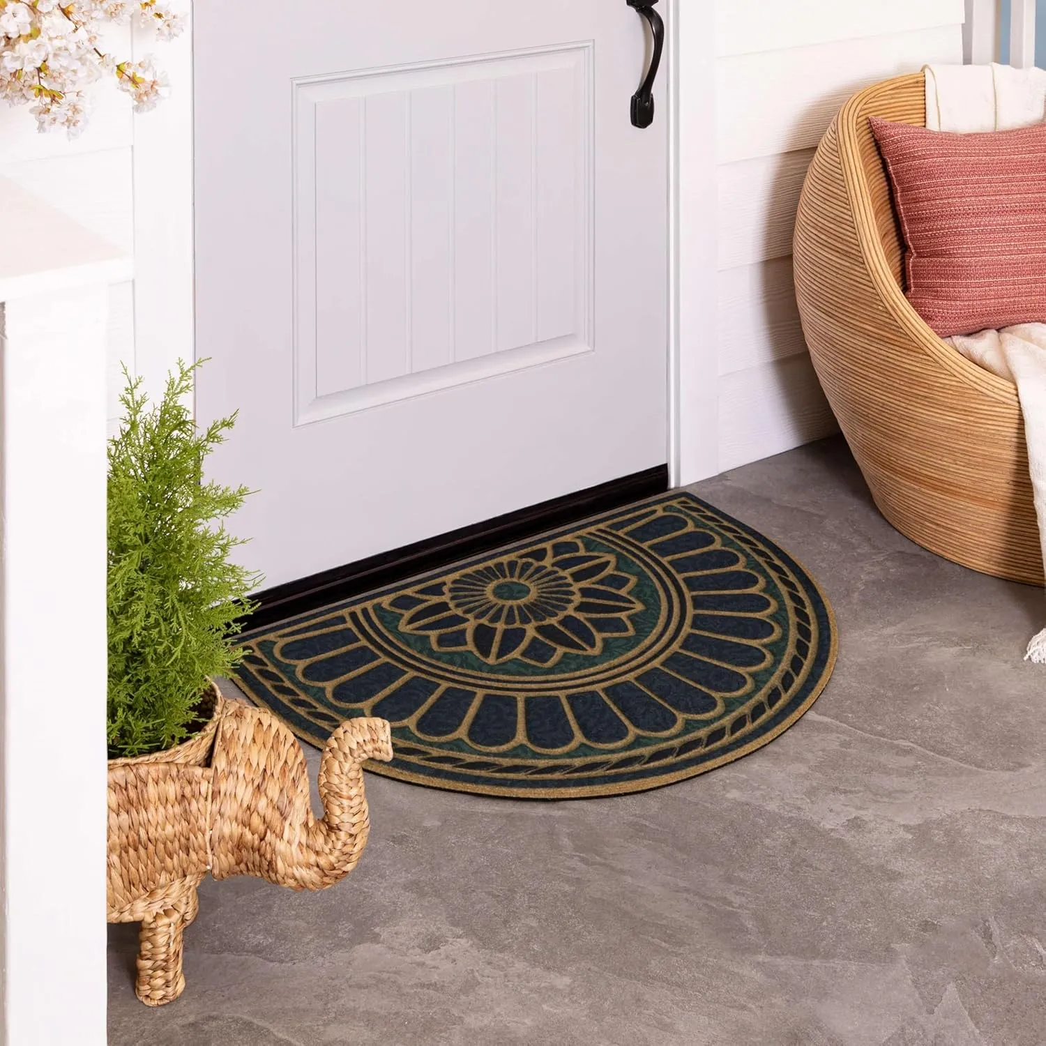 Mohawk Home Swirl Style Casual Ornamental Denim Blue 2' X 3' All Weather Outdoor Door Mat Perfect for Porch, Garage