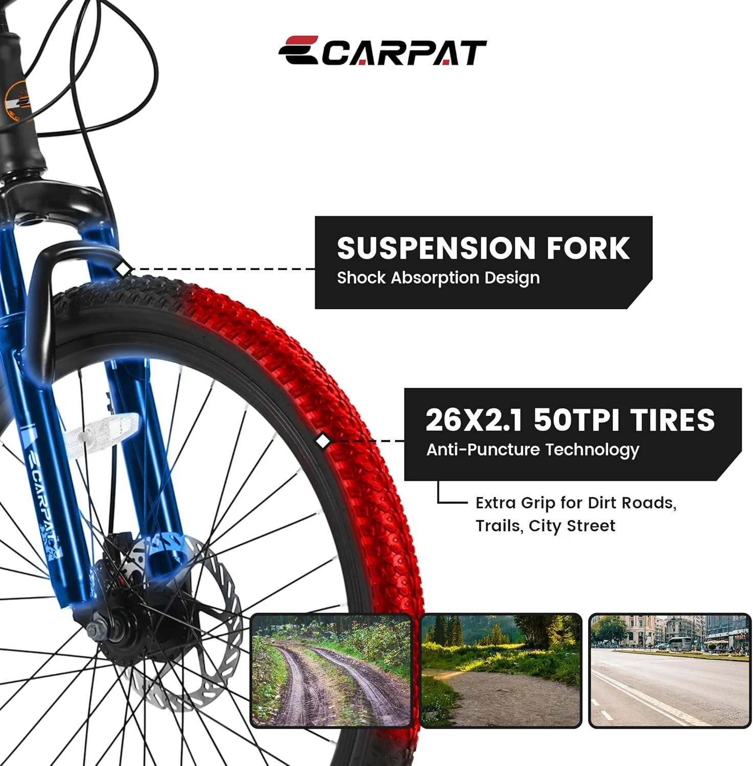 Mountain Bike 24 Inch Wheels, 21-Speed Mens Womens Trail Commuter City Mountain Bike,High Carbon Steel Frame Disc Brakes Thumb Shifter Front Fork Bicycles