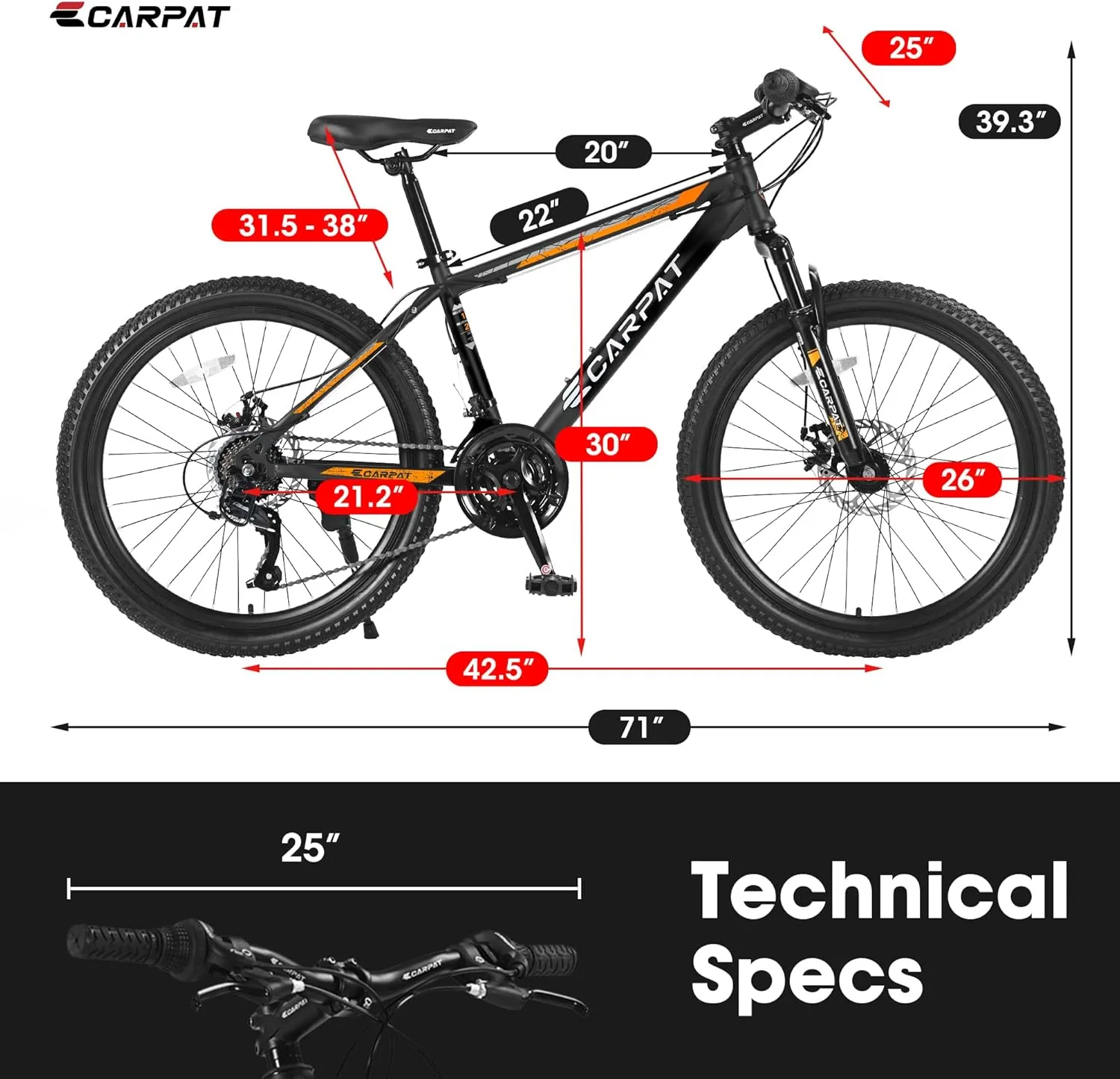 Mountain Bike 24 Inch Wheels, 21-Speed Mens Womens Trail Commuter City Mountain Bike,High Carbon Steel Frame Disc Brakes Thumb Shifter Front Fork Bicycles