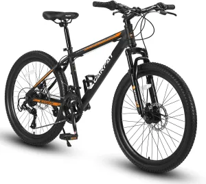 Mountain Bike 24 Inch Wheels, 21-Speed Mens Womens Trail Commuter City Mountain Bike,High Carbon Steel Frame Disc Brakes Thumb Shifter Front Fork Bicycles