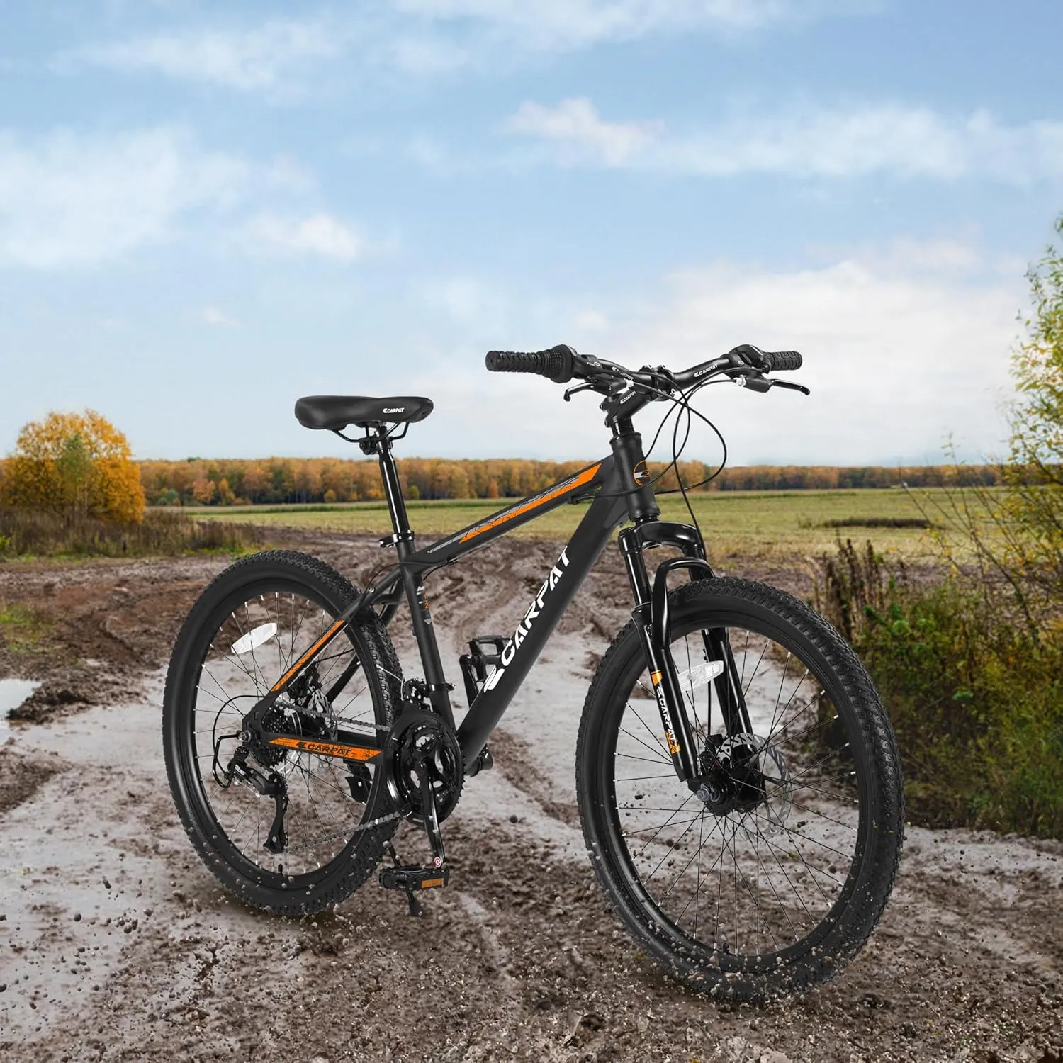 Mountain Bike 24 Inch Wheels, 21-Speed Mens Womens Trail Commuter City Mountain Bike,High Carbon Steel Frame Disc Brakes Thumb Shifter Front Fork Bicycles
