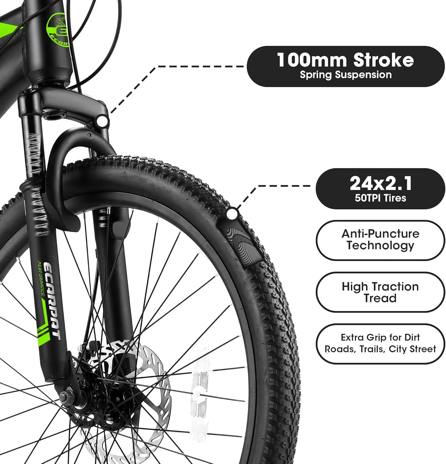 Mountain Bike 24 Inch Wheels, 21 Speeds with Mechanical Disc Brakes Aluminum Frame Suspension MTB Bikes Mountain Bicycle for Teenagers