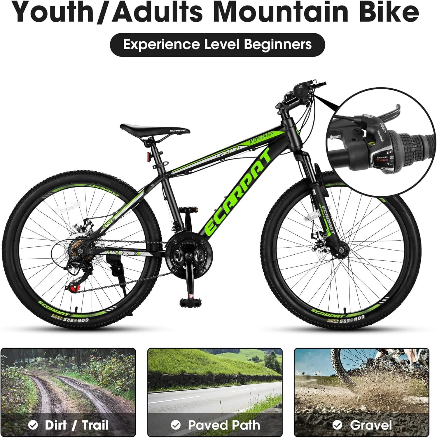 Mountain Bike 24 Inch Wheels, 21 Speeds with Mechanical Disc Brakes Aluminum Frame Suspension MTB Bikes Mountain Bicycle for Teenagers