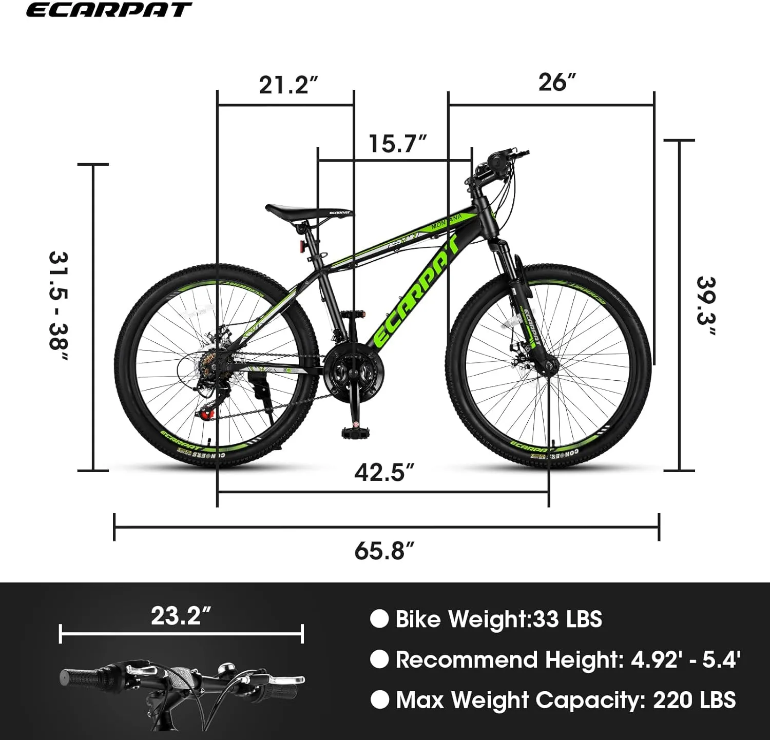 Mountain Bike 24 Inch Wheels, 21 Speeds with Mechanical Disc Brakes Aluminum Frame Suspension MTB Bikes Mountain Bicycle for Teenagers