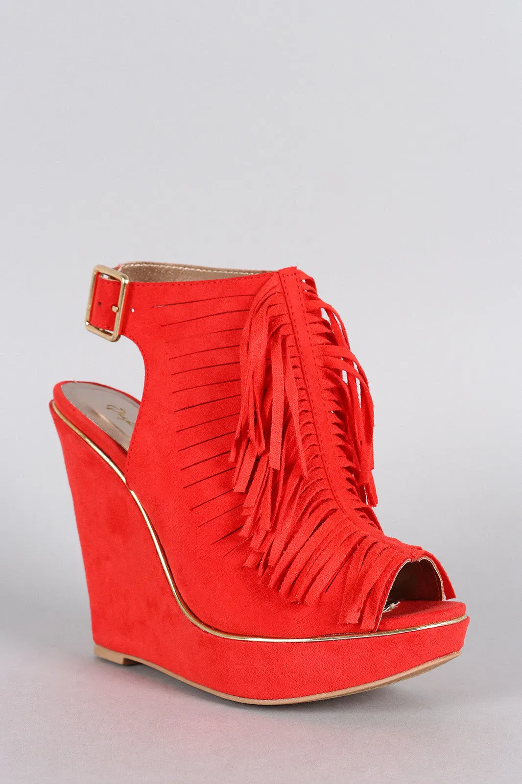 Mule Slit Slingback Best bargain Attractive Toe Peep Fringe Wedge Suede Qupid