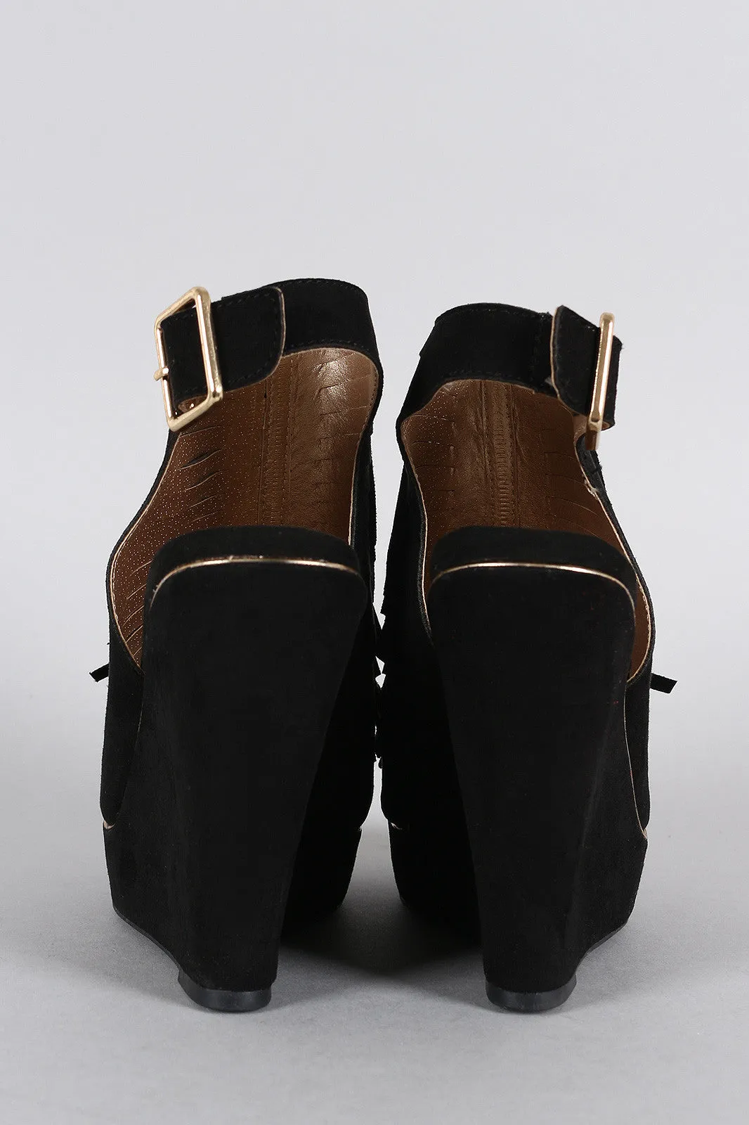 Mule Slit Slingback Best bargain Attractive Toe Peep Fringe Wedge Suede Qupid