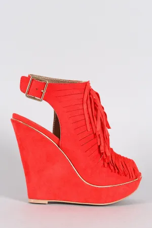 Mule Slit Slingback Best bargain Attractive Toe Peep Fringe Wedge Suede Qupid