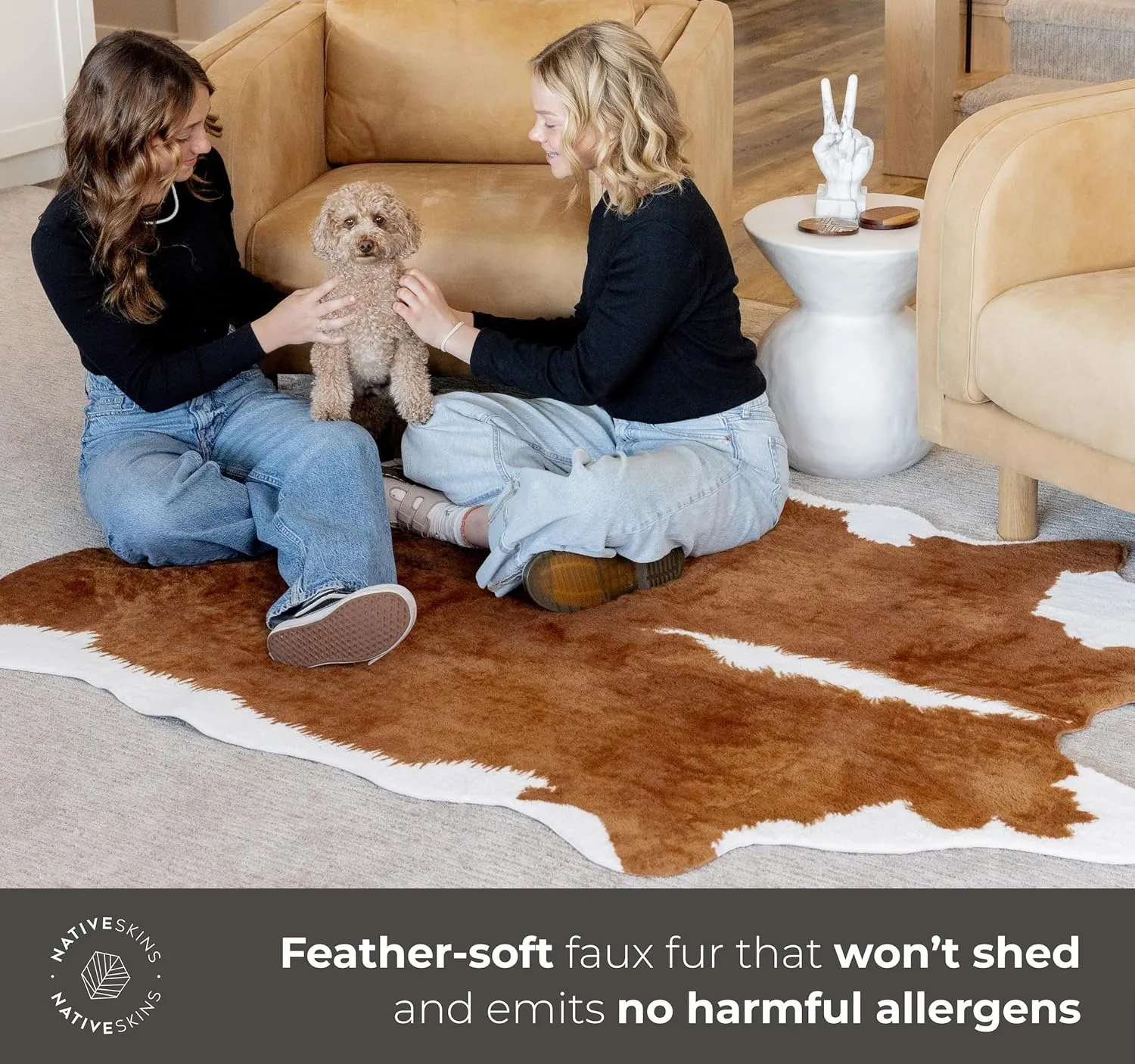 NativeSkins Faux Cowhide Rug – Hawthorn Brown (Large) | 4.6ft x 6.6ft | Cow Print | Western Bedroom Decor | Hand-Cut, Faux Suede No-Slip Backing | Western Rug | Animal Print | Cow Hide