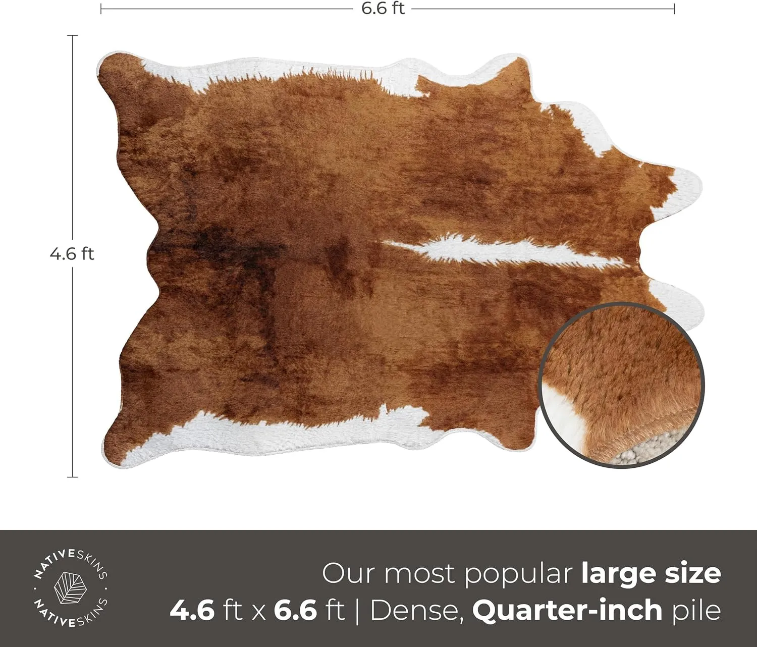 NativeSkins Faux Cowhide Rug – Hawthorn Brown (Large) | 4.6ft x 6.6ft | Cow Print | Western Bedroom Decor | Hand-Cut, Faux Suede No-Slip Backing | Western Rug | Animal Print | Cow Hide