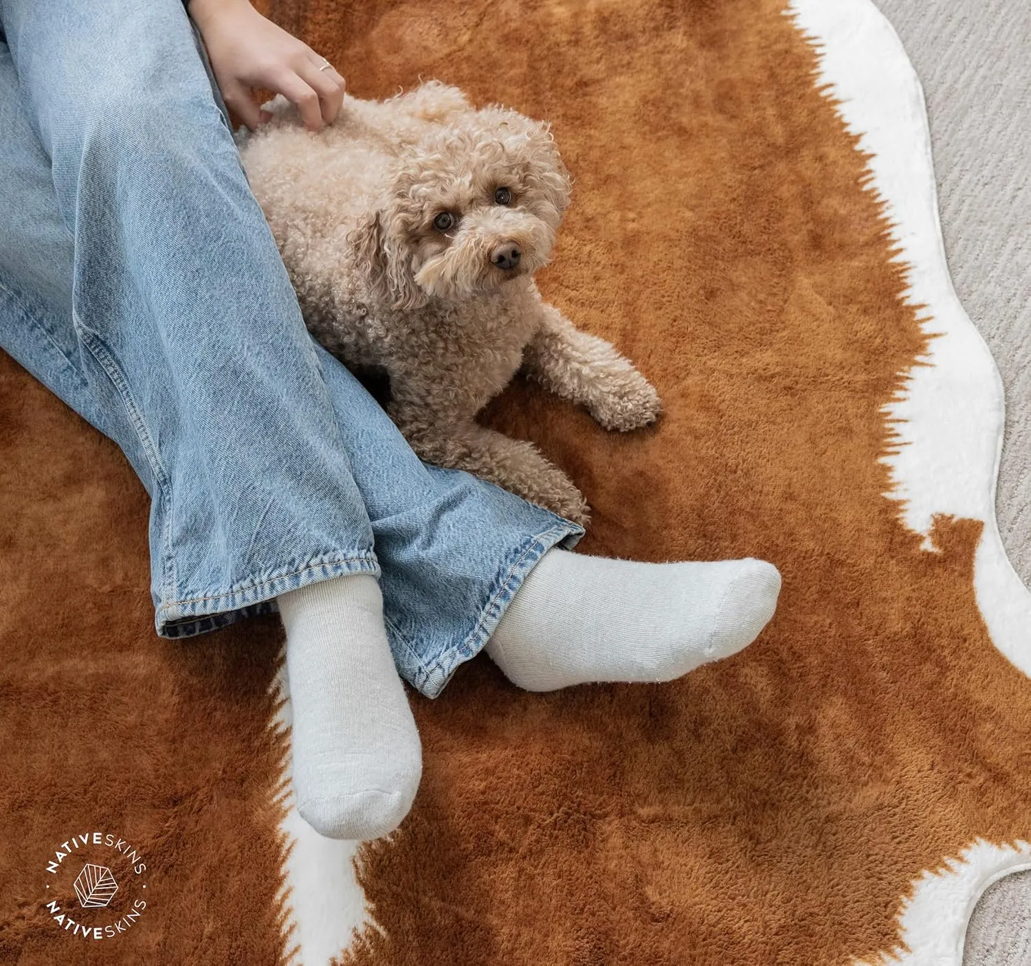 NativeSkins Faux Cowhide Rug – Hawthorn Brown (Large) | 4.6ft x 6.6ft | Cow Print | Western Bedroom Decor | Hand-Cut, Faux Suede No-Slip Backing | Western Rug | Animal Print | Cow Hide