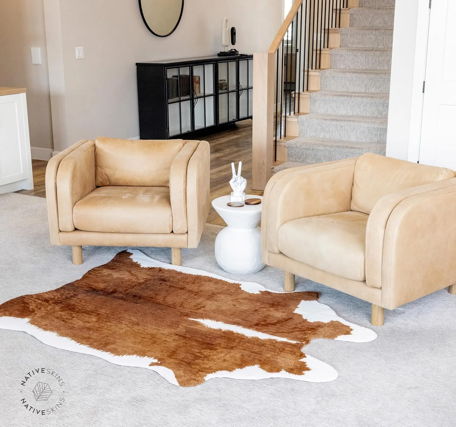 NativeSkins Faux Cowhide Rug – Hawthorn Brown (Large) | 4.6ft x 6.6ft | Cow Print | Western Bedroom Decor | Hand-Cut, Faux Suede No-Slip Backing | Western Rug | Animal Print | Cow Hide