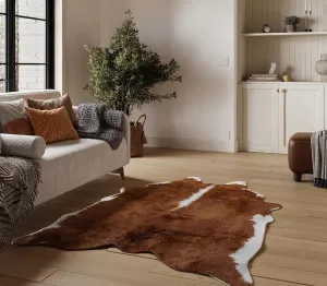 NativeSkins Faux Cowhide Rug – Hawthorn Brown (Large) | 4.6ft x 6.6ft | Cow Print | Western Bedroom Decor | Hand-Cut, Faux Suede No-Slip Backing | Western Rug | Animal Print | Cow Hide