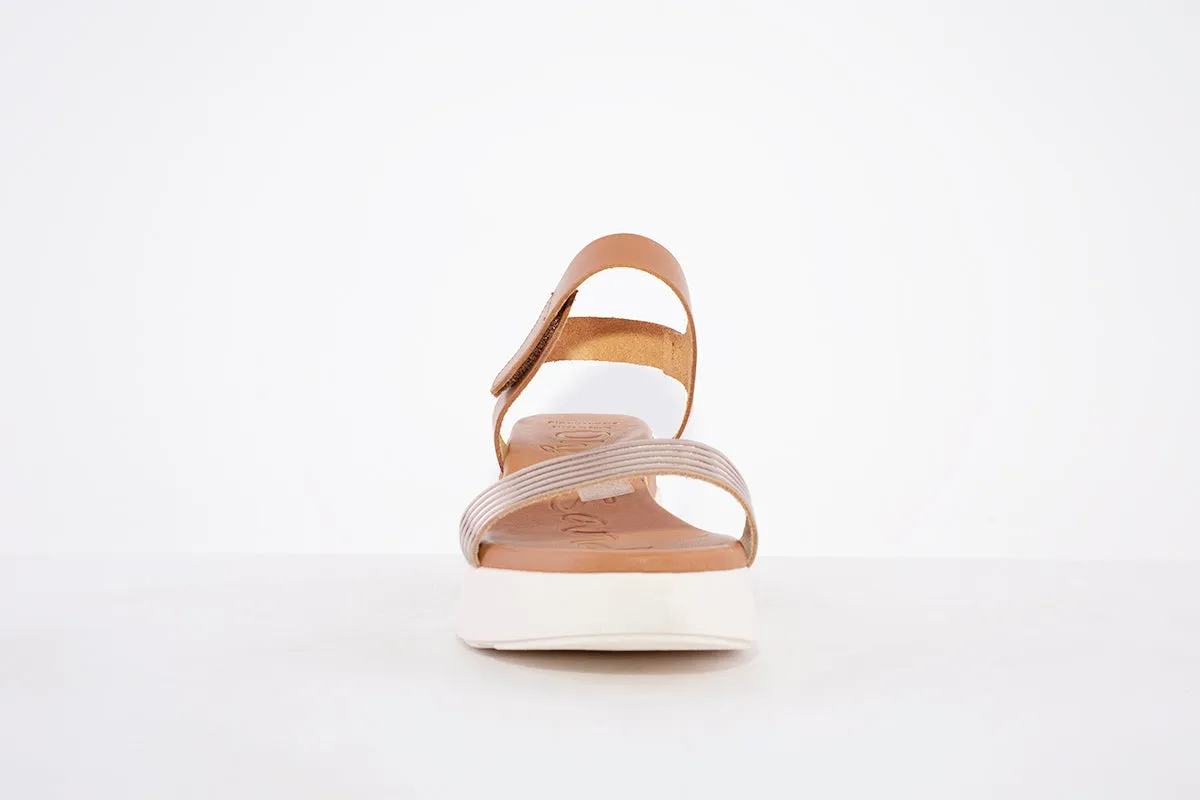 OH MY SANDALS - 5000 PLATFORM WEDGE VELCRO STRAP FASHION SANDAL - TAN