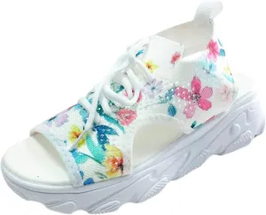 Open Toe Tennis Shoes, Contrast Paneled Cutout Lace-Up Muffin Sandals, Women Causal Summer Toe Platform Sneaker Sandals