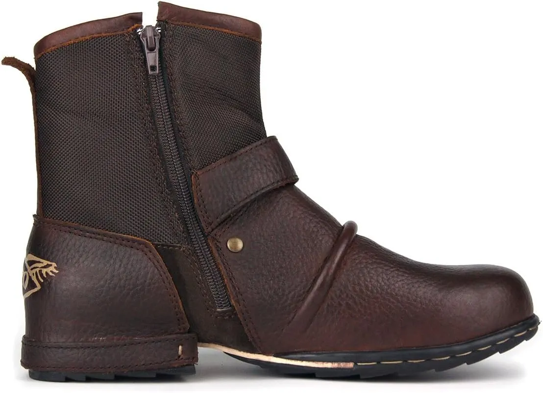 OSSTONE Moto Boots for Men Fashion Zipper-up Leather Chukka Boots Casual Shoes Retro Style OS-5008-1-DA1B1