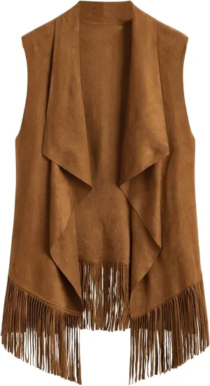 OYOANGLE Women's Fringe Suede Western Cowgirl Vests