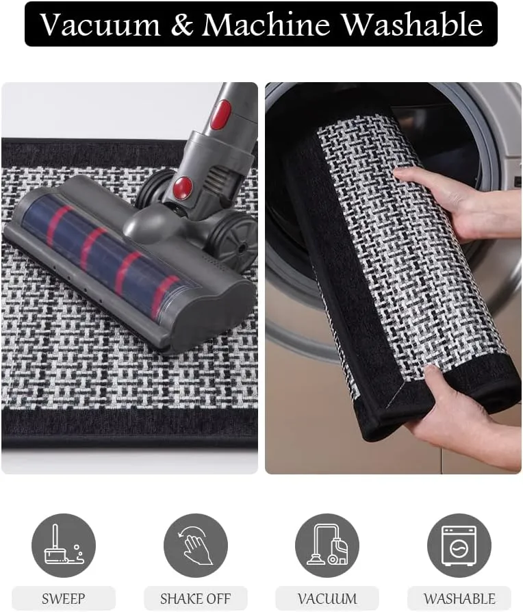PADOOR Kitchen Mats for Floor, Kitchen Rugs Non Slip Washable, Rubber Backed Kitchen Runner Super Absorbent Kitchen Floor Mat Sink Rug, 20”x47” Black