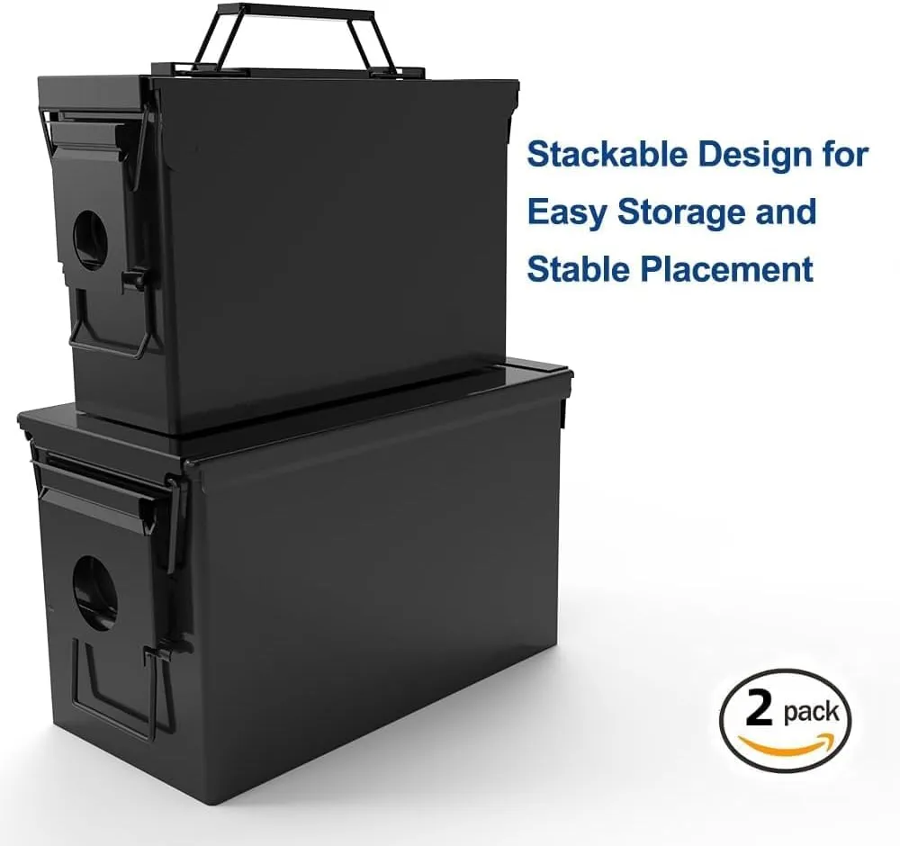PATRON Cal Ammo Can Metal 9mm Ammo Box Storage Crate case for Shotgun Bullet Rifle Nerf Ammunition Waterproof case-Gard Organizer(Black)