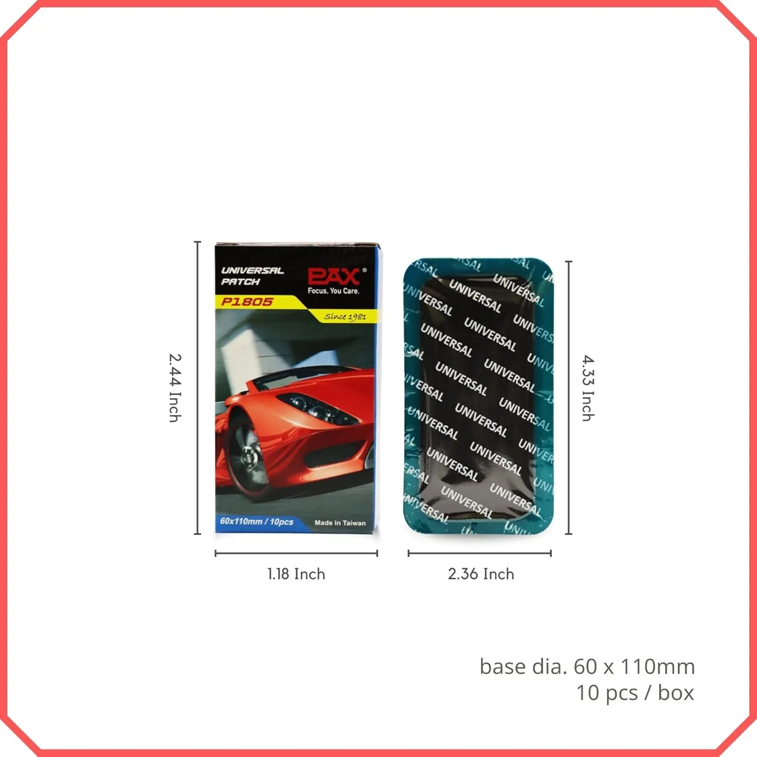 PAX 10 Pcs 60 x 110mm Rectangle Universal Tube and Tire Patches, Radial and Bias Flat Tires Punctures Repair, for Car, Truck, Tractor, Agricultural Vehicles, BMX, ATVs, Any Inflatable Rubber