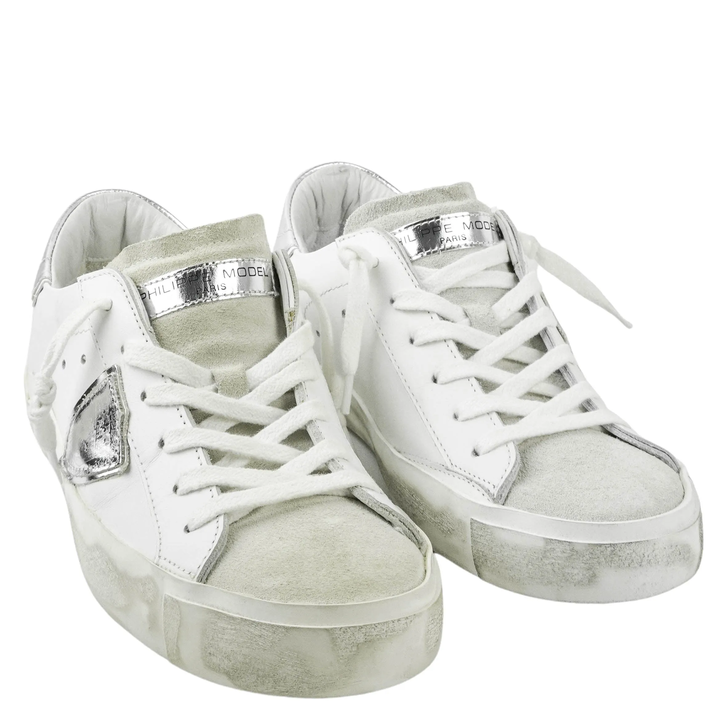 Philippe Model Sneakers in White and Silver
