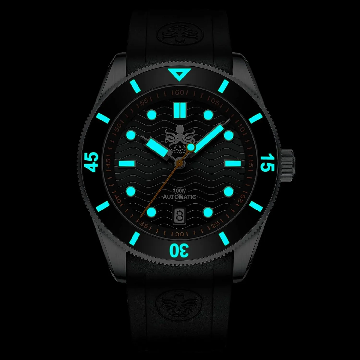 PHOIBOS Automatic Men's 300m Diver Watch with Wave Patterned Dial and Rubber Strap Wave Master PY010R
