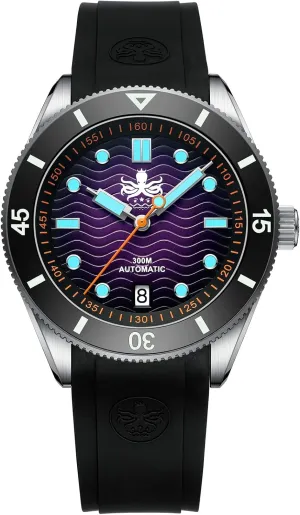 PHOIBOS Automatic Men's 300m Diver Watch with Wave Patterned Dial and Rubber Strap Wave Master PY010R