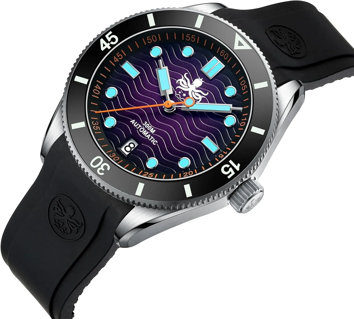 PHOIBOS Automatic Men's 300m Diver Watch with Wave Patterned Dial and Rubber Strap Wave Master PY010R