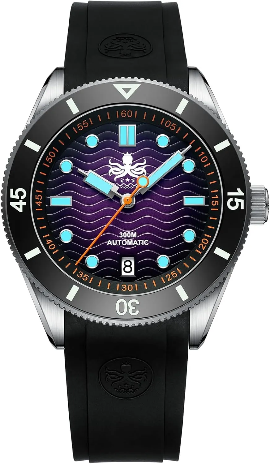 PHOIBOS Automatic Men's 300m Diver Watch with Wave Patterned Dial and Rubber Strap Wave Master PY010R