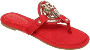 Pierre Dumas Women's Colored Flat Sandals Red Suede Size 7