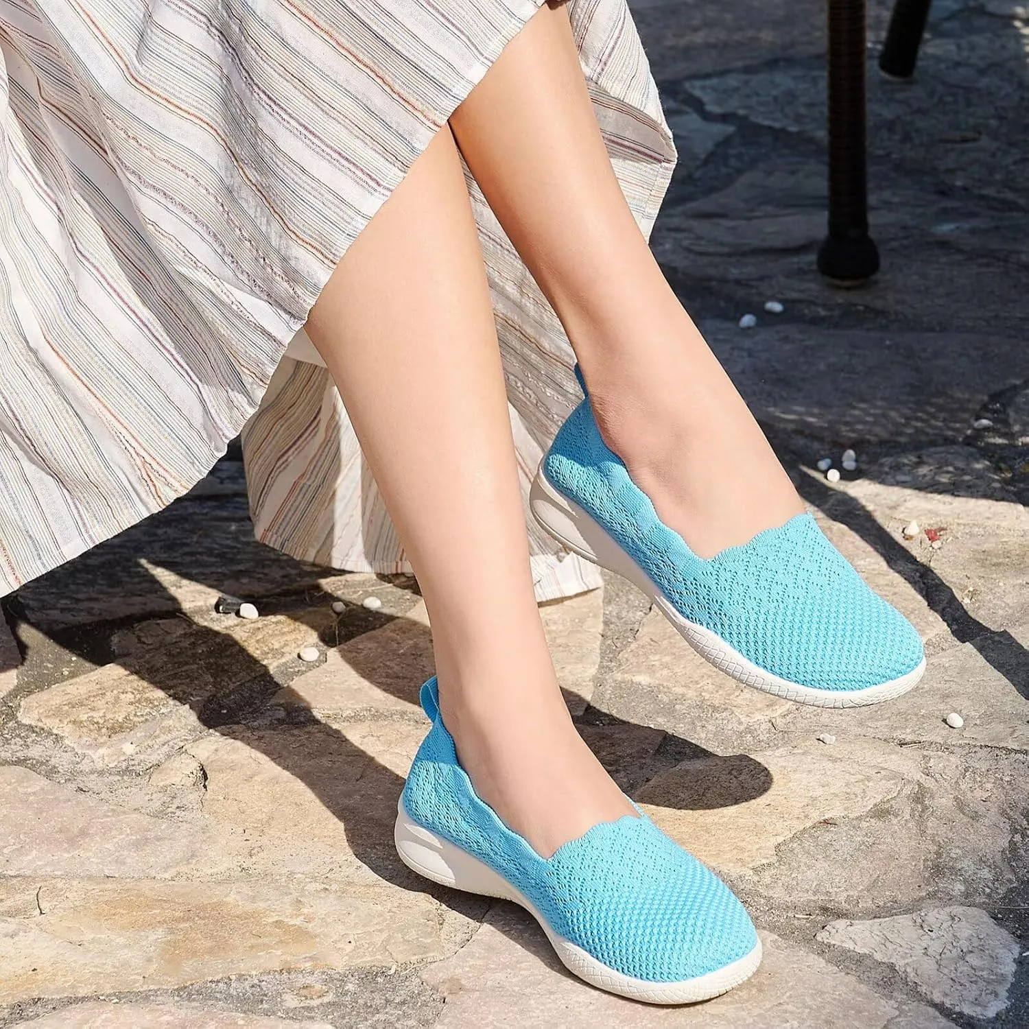 poemlady Women's Walking Shoes - Mesh Slip on Sneaker Knit Round Toe Casual Memory Foam Low Wedge Nurse Shoes for Work